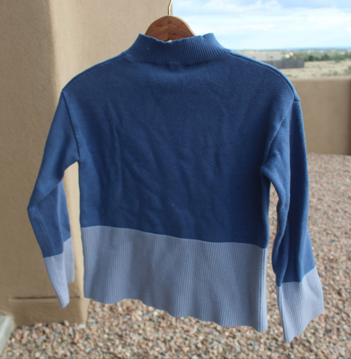 Double Blue Mock Neck Sweater