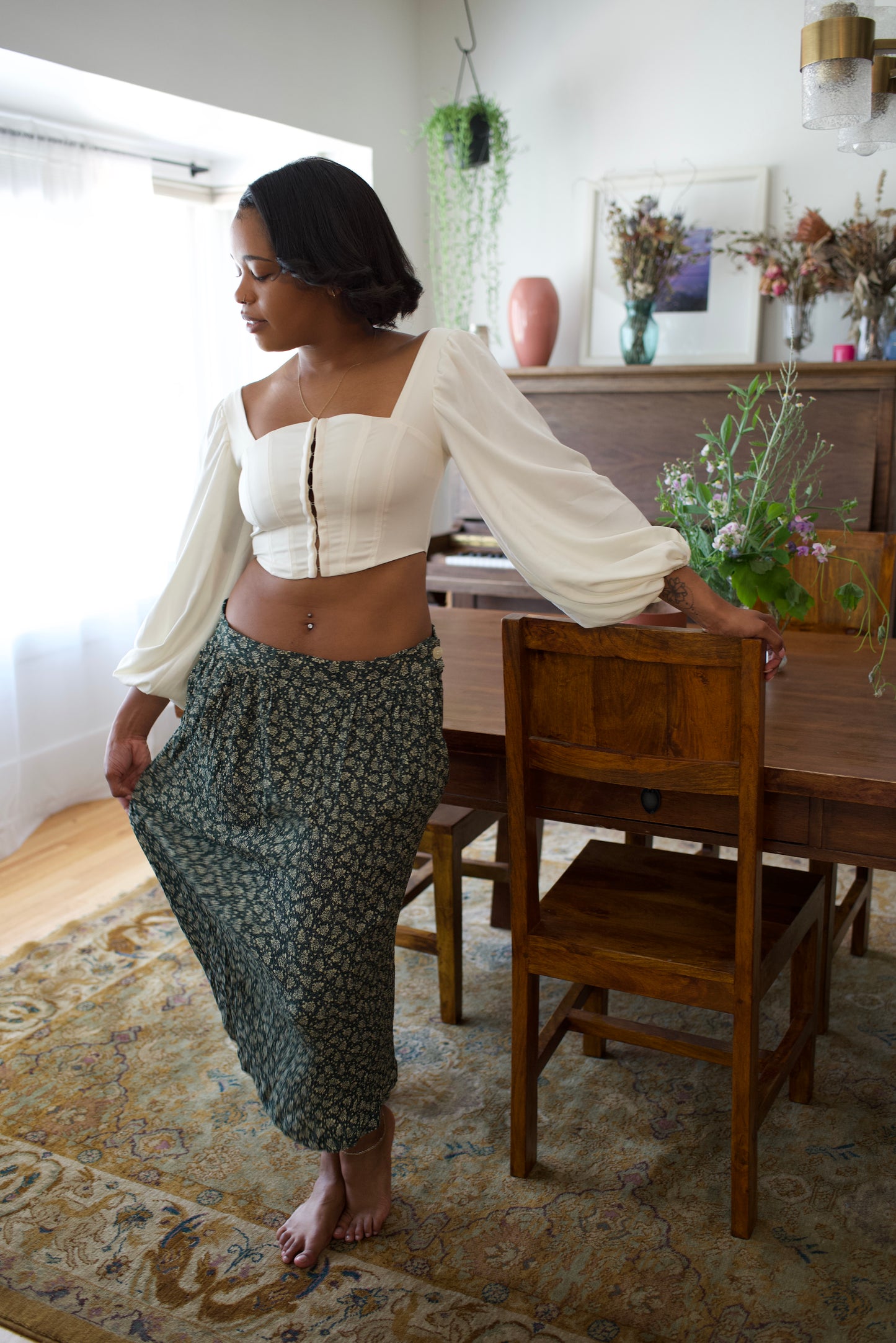 Green Floral Skirt