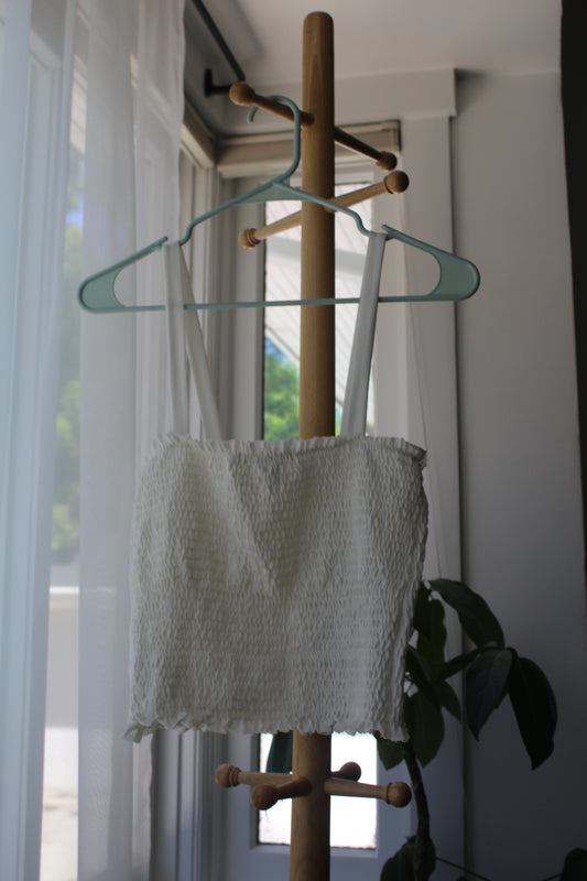 White Ruffled Smocking Crop Tank
