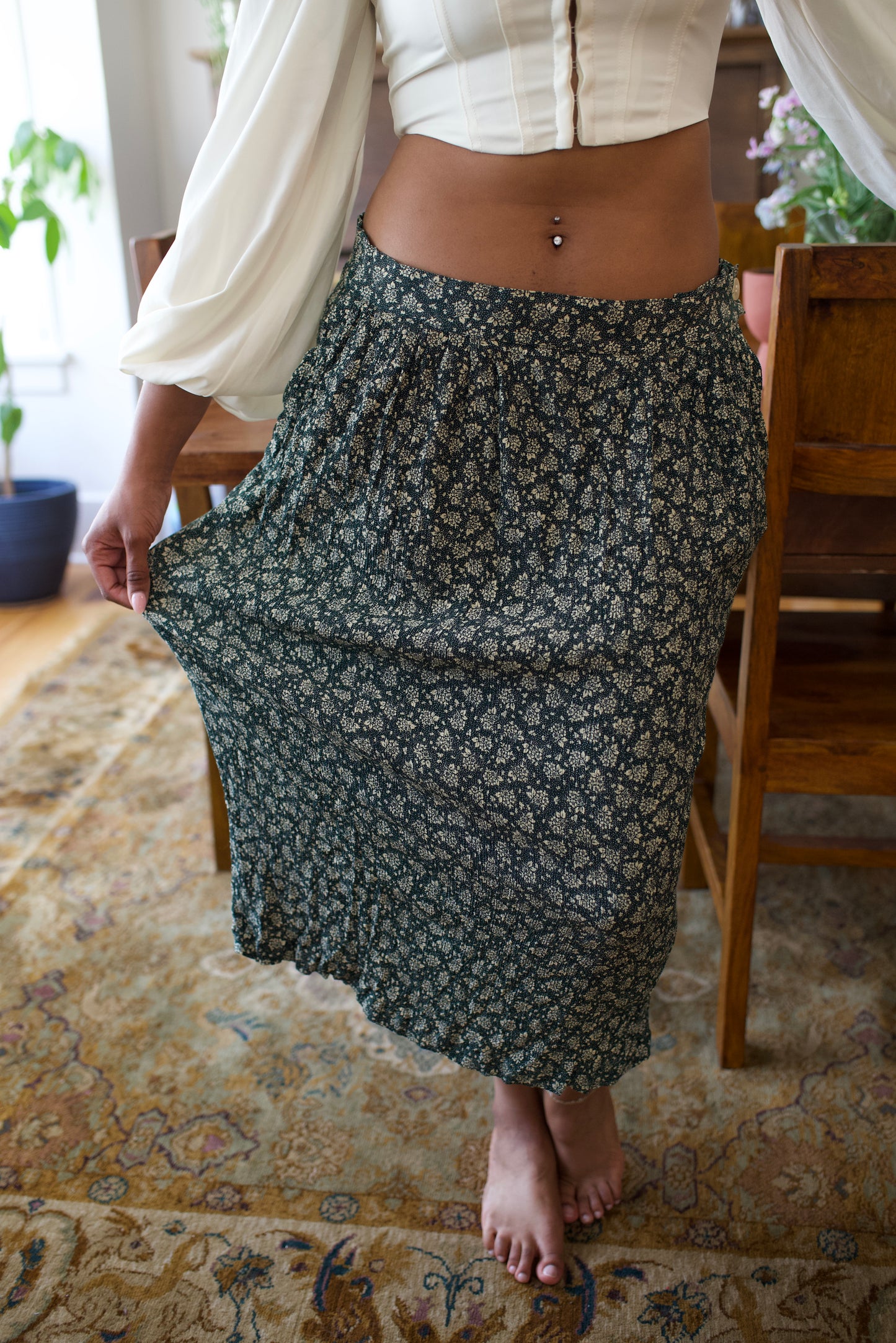 Green Floral Skirt