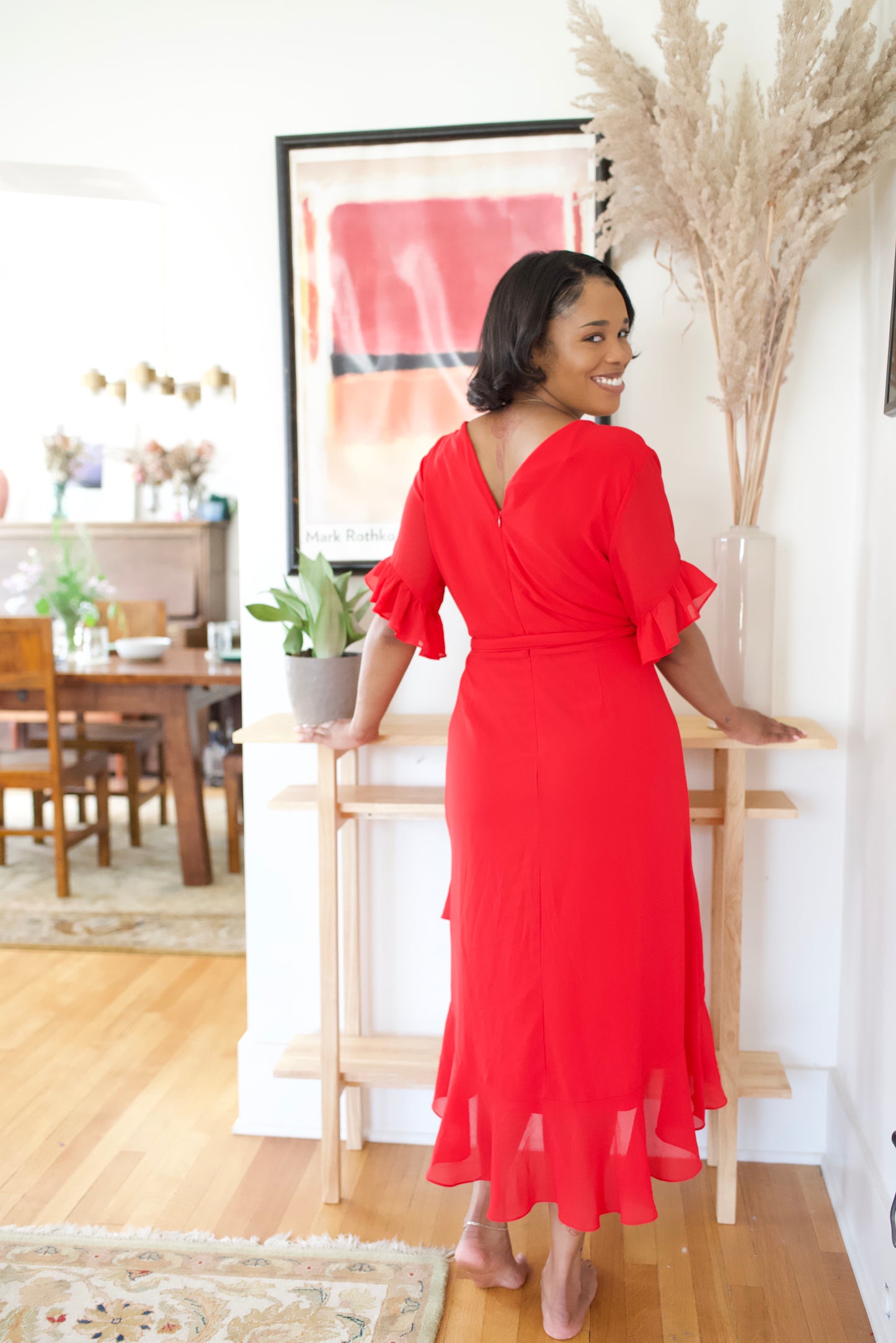 Red Ruffle Trim Dress