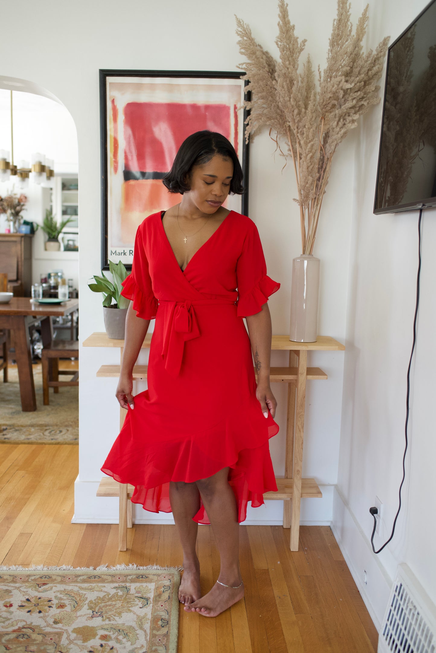 Red Ruffle Trim Dress
