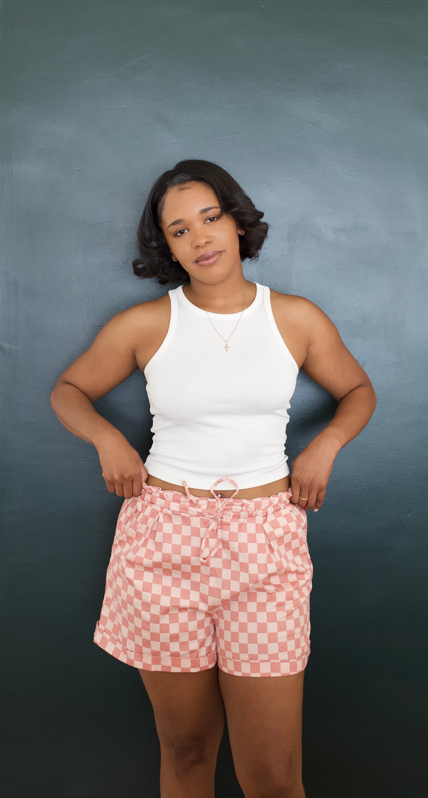 Pink Checkered Utility Shorts