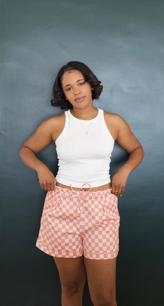 Pink Checkered Utility Shorts