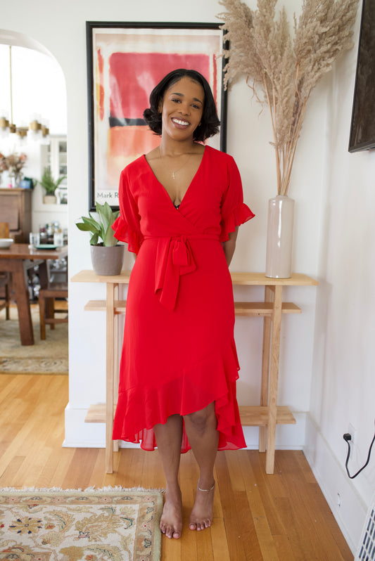 Red Ruffle Trim Dress