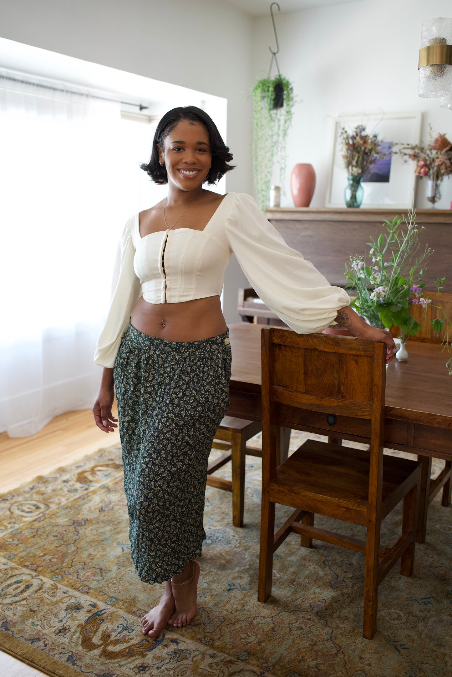Green Floral Skirt