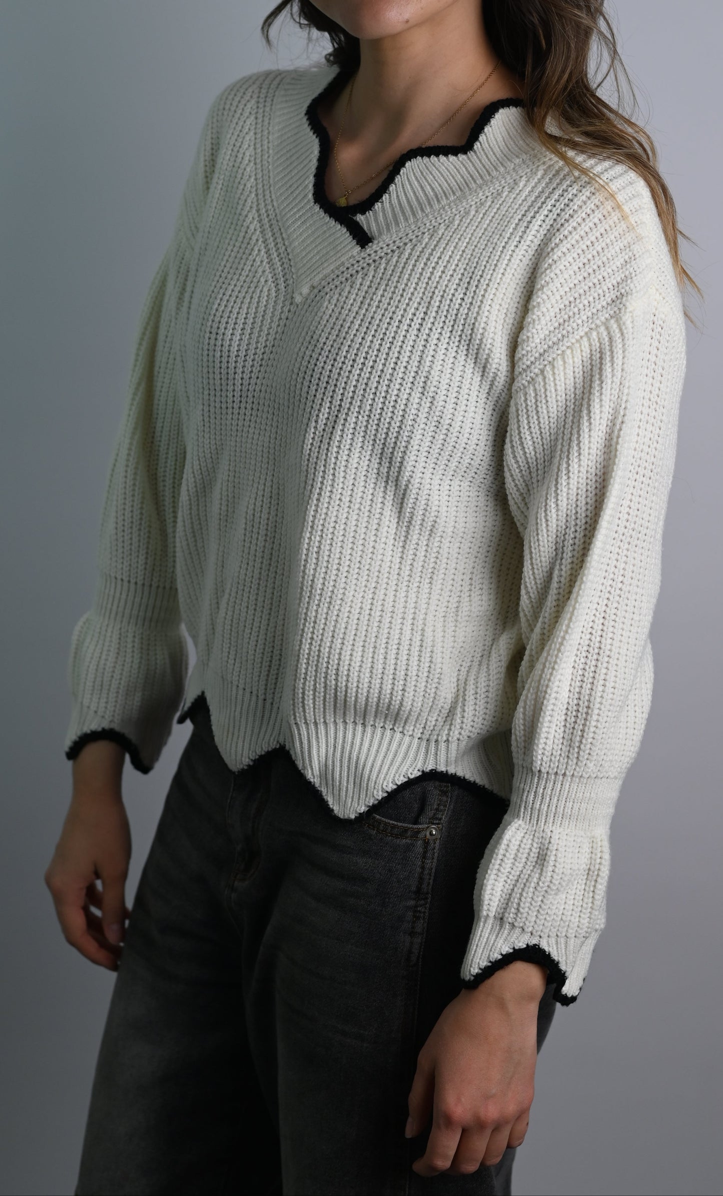 White Sweater w/ Black Trim