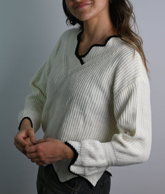 White Sweater w/ Black Trim