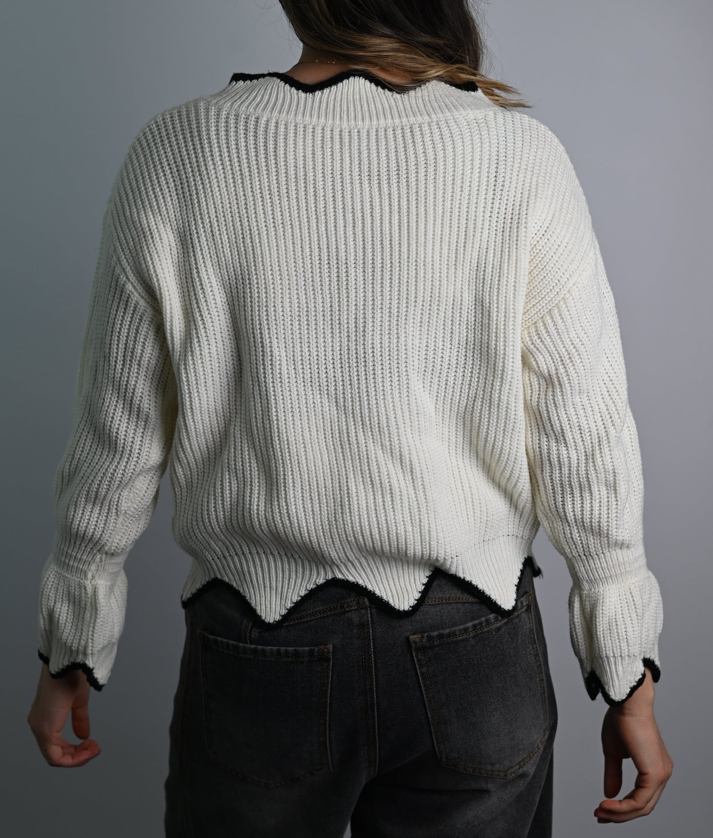 White Sweater w/ Black Trim