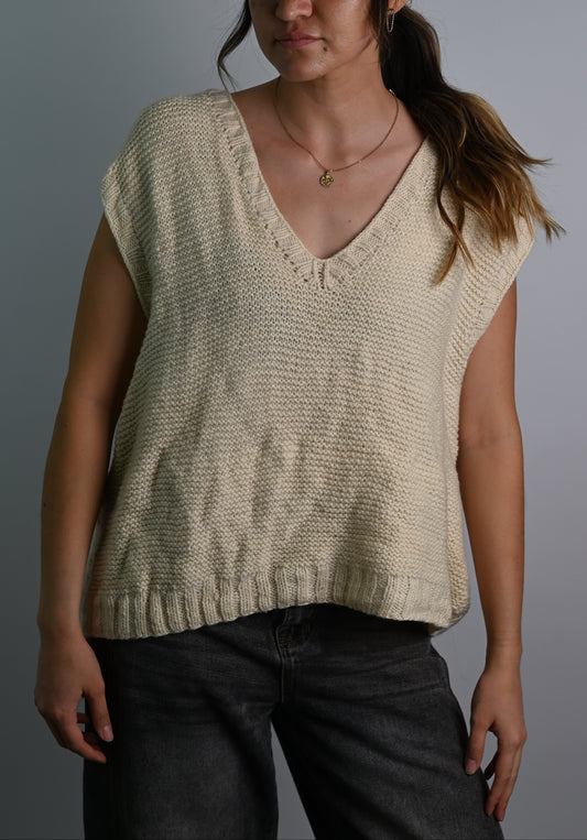 Cream Knit Oversized Vest
