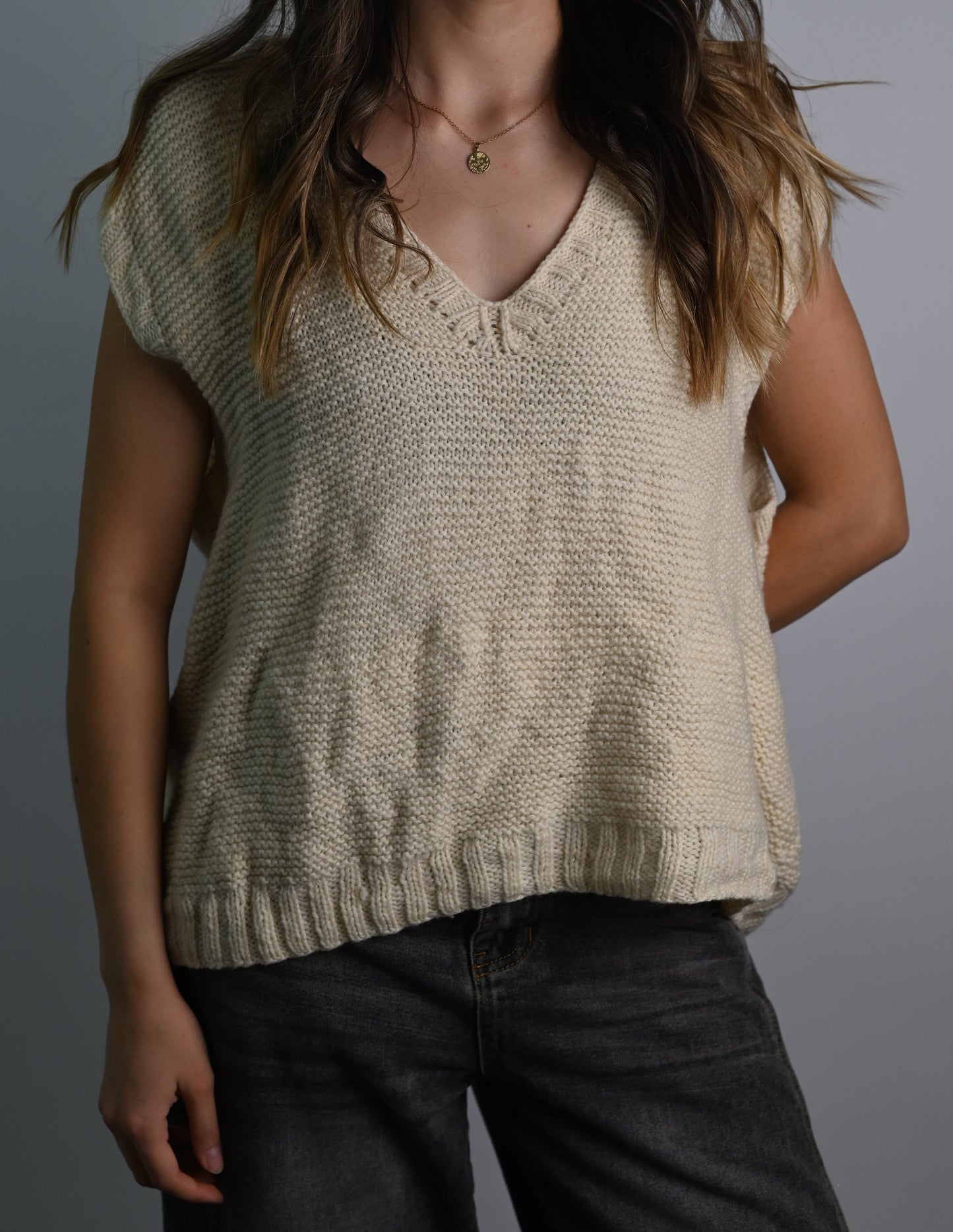 Cream Knit Oversized Vest