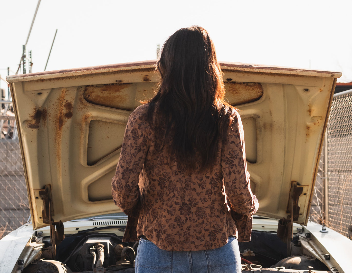 Brown Floral Print Button-Up