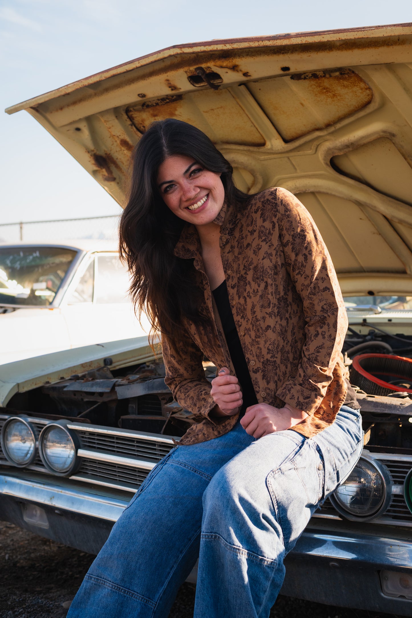 Brown Floral Print Button-Up