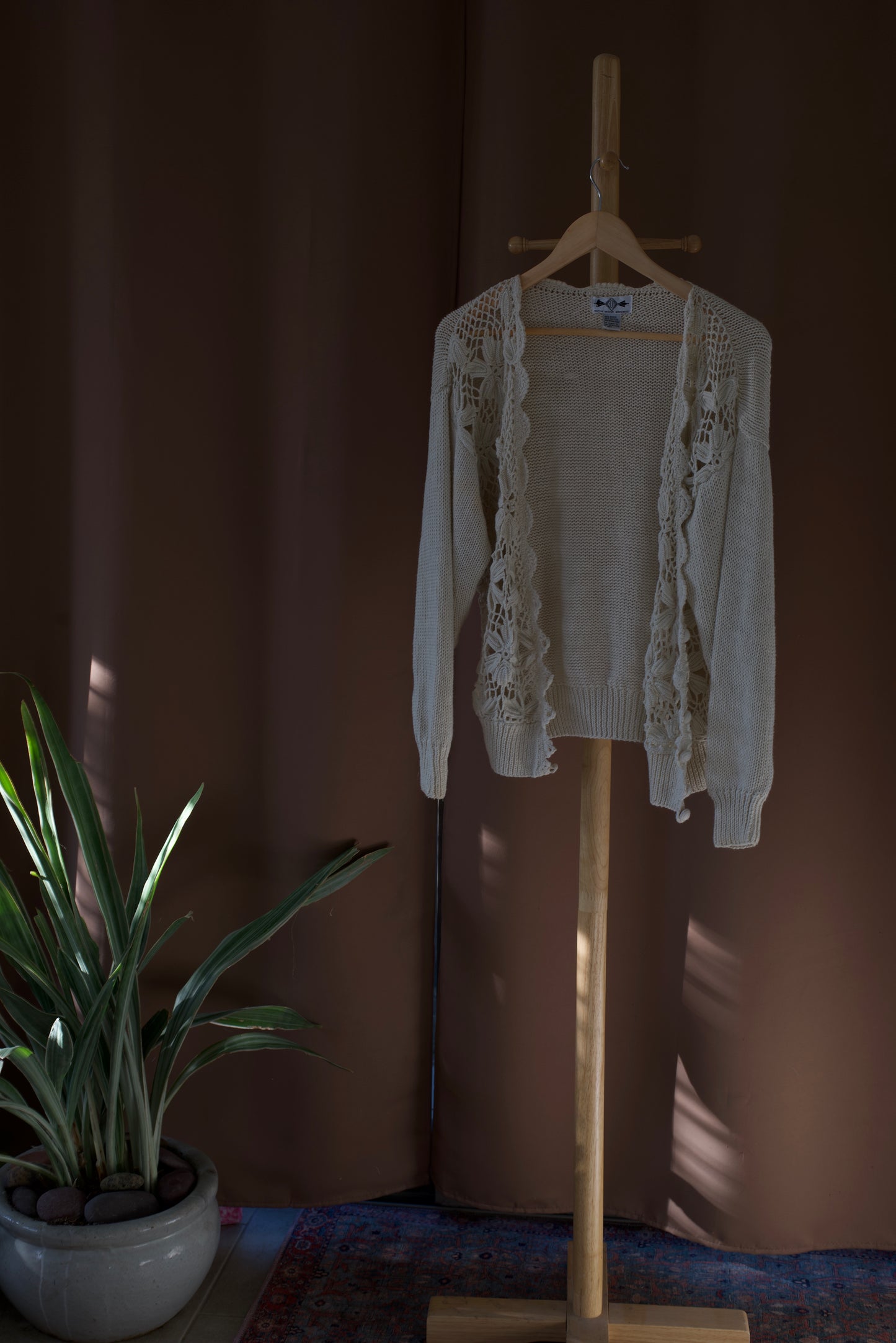 Beige Sweater w/ Floral Crochet