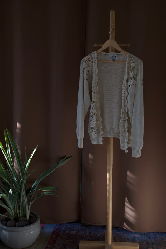 Beige Sweater w/ Floral Crochet