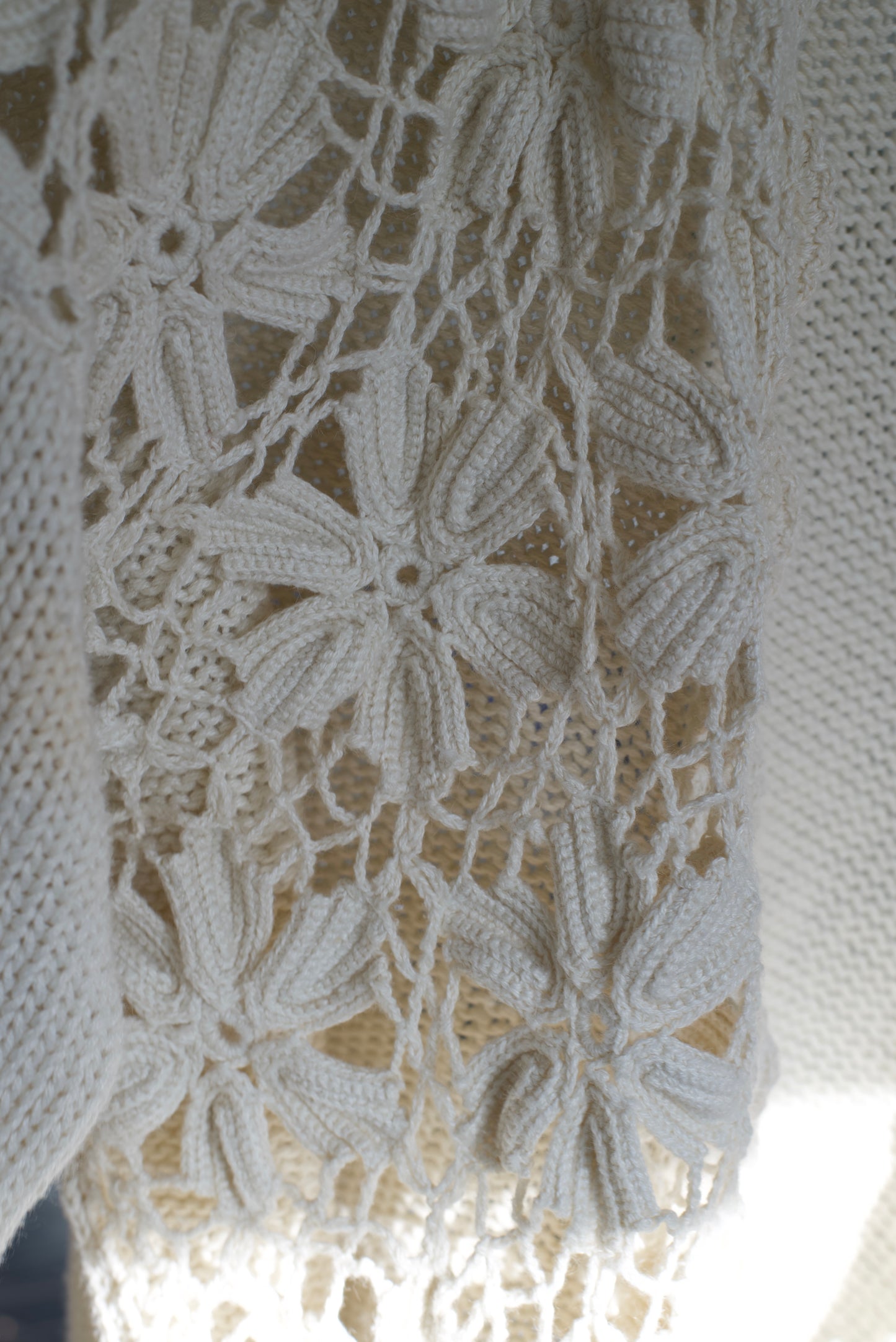 Beige Sweater w/ Floral Crochet
