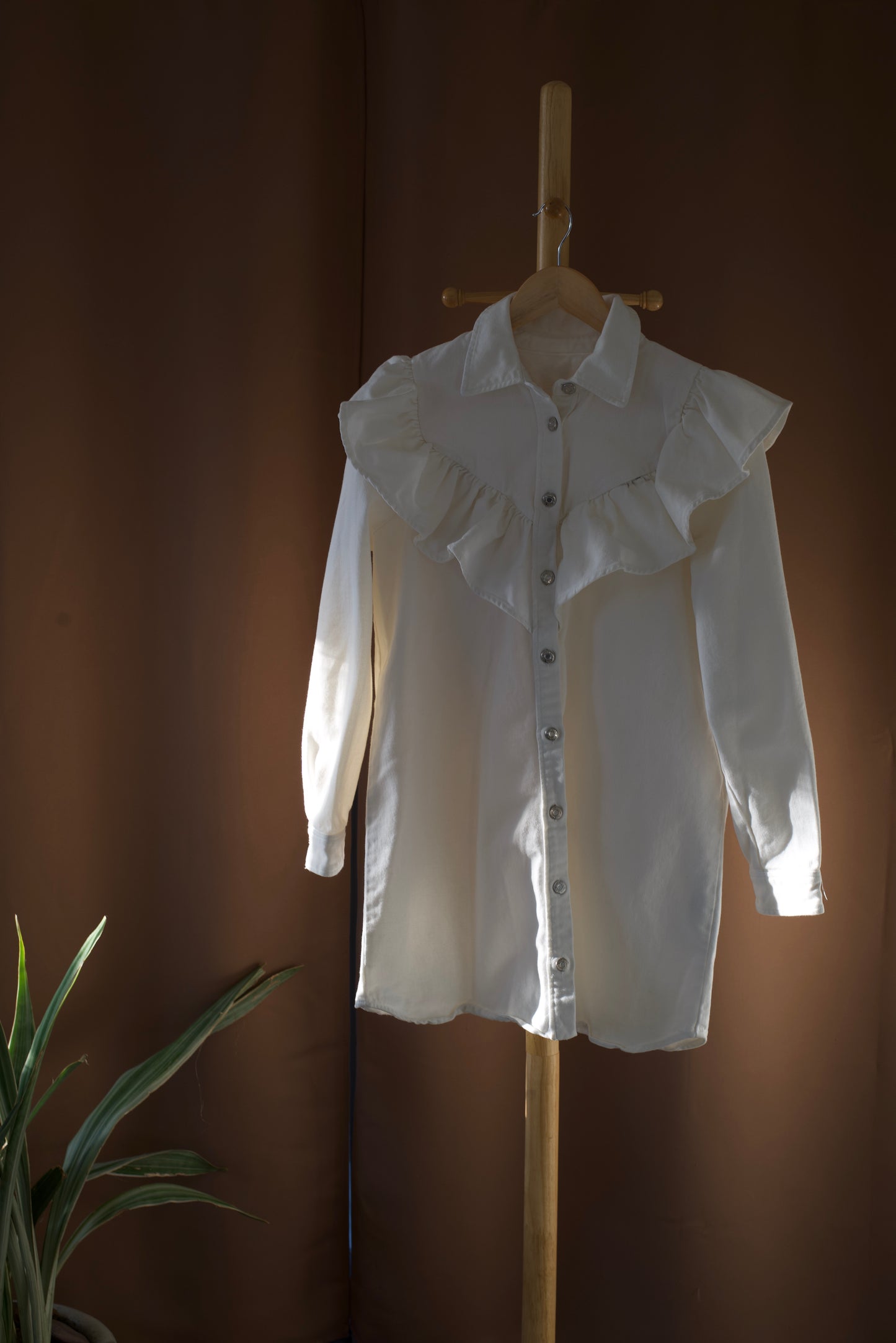 White Canvas Ruffle Dress