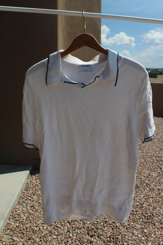 White Knit Polo Shirt