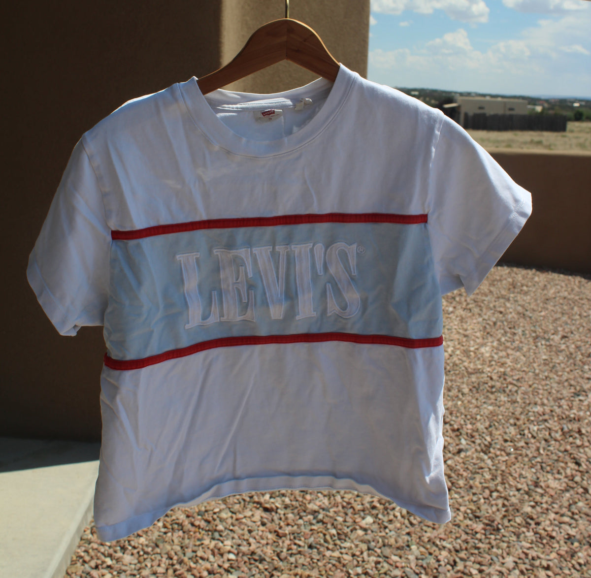 Levi's White Tee w/ Blue Stripe