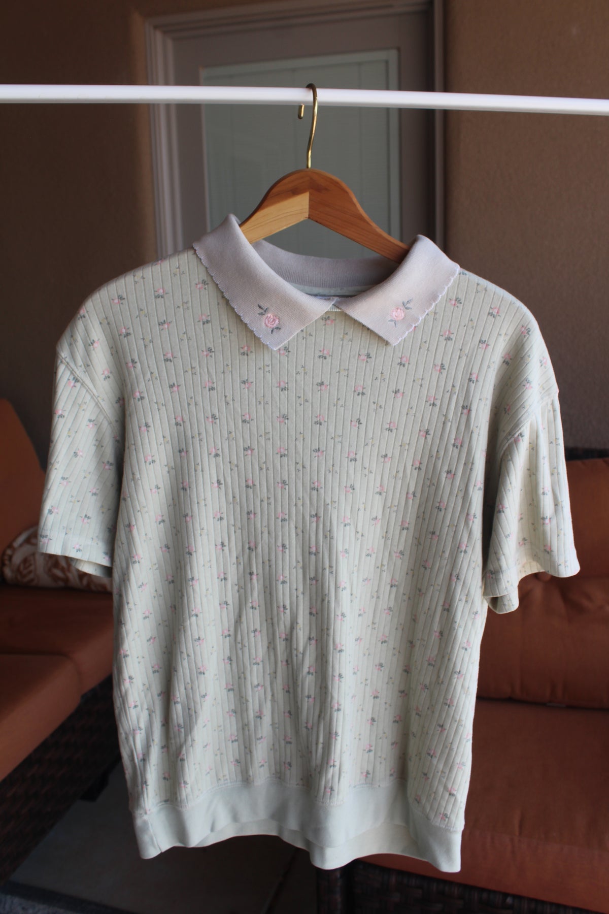 Light Green Granny Floral Polo Shirt