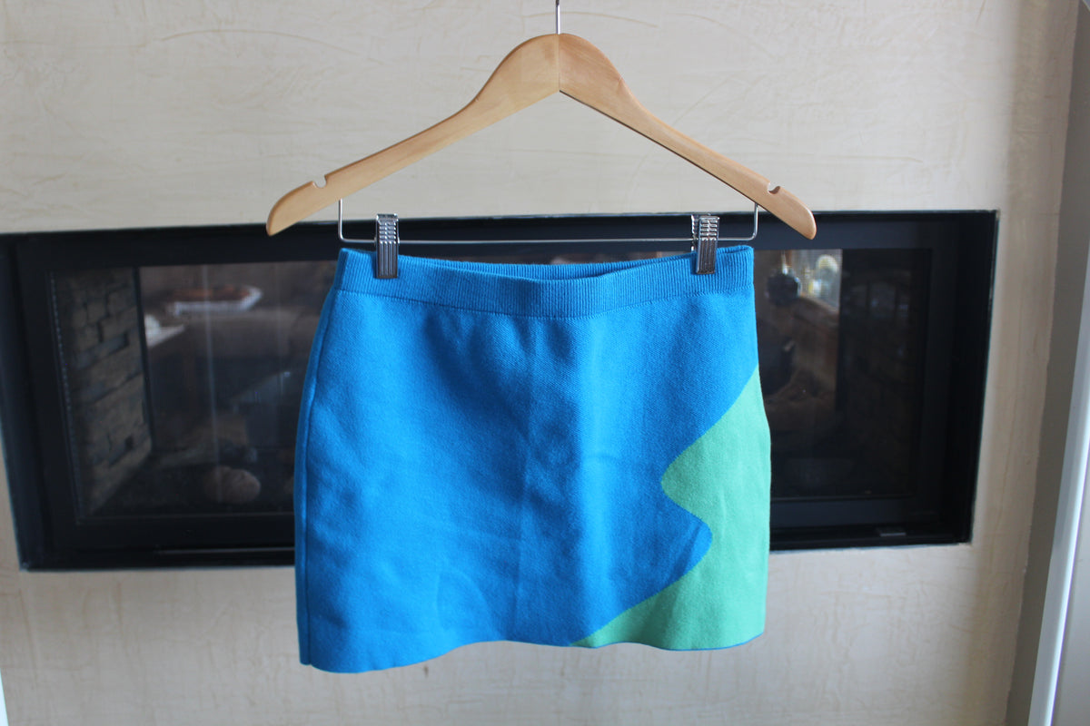 Bold Blue & Green 2 Piece Mini Skirt Set