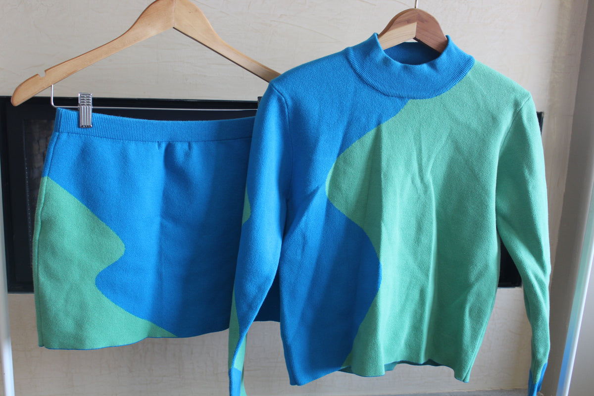 Bold Blue & Green 2 Piece Mini Skirt Set