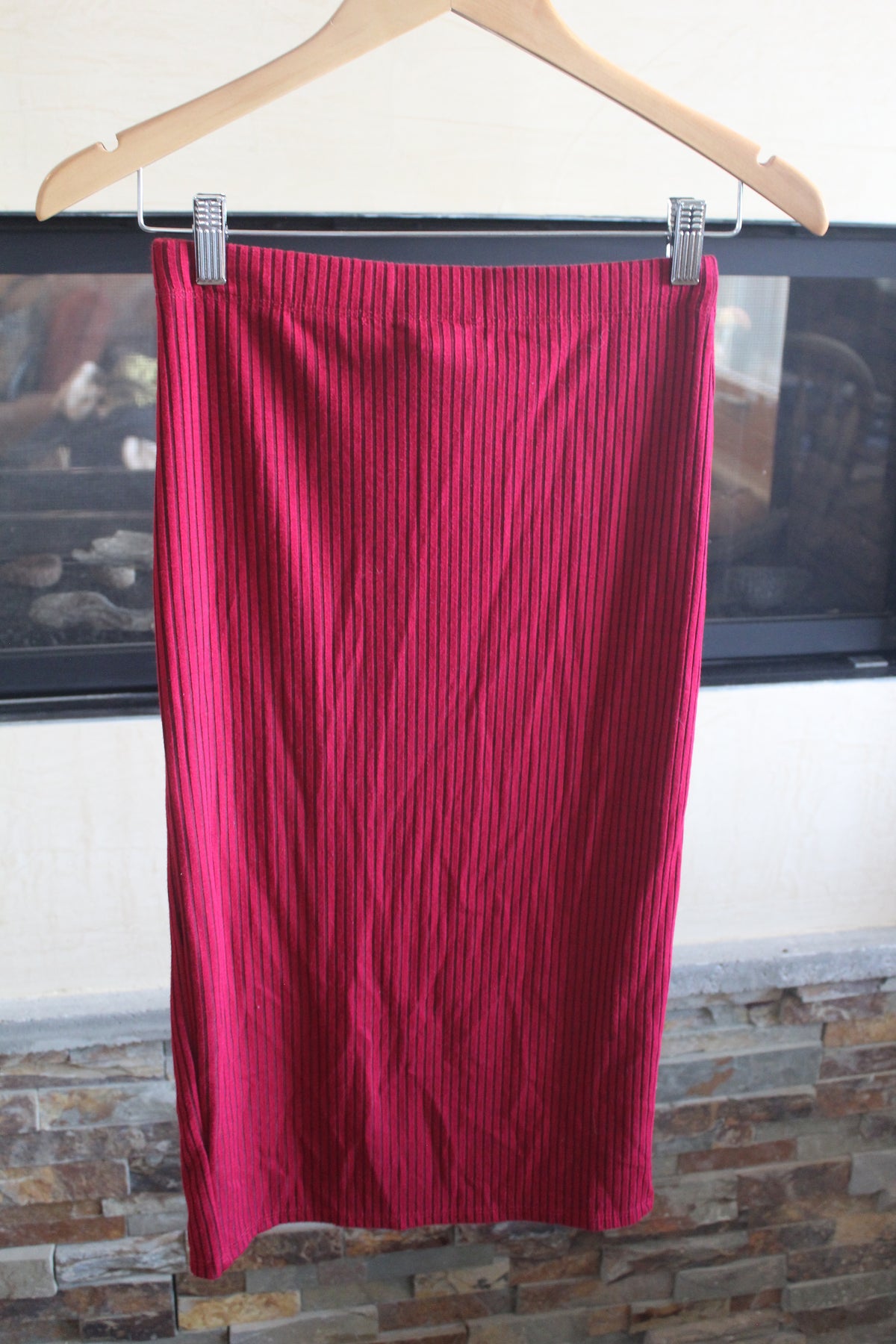 Red Striped Midi Skirt