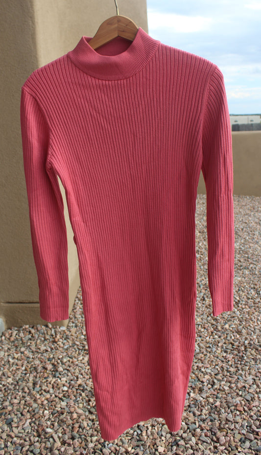 Pink Knit Long-sleeve Dress