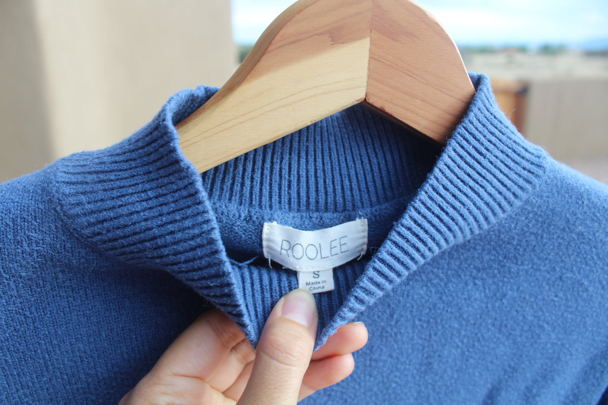 Double Blue Mock Neck Sweater